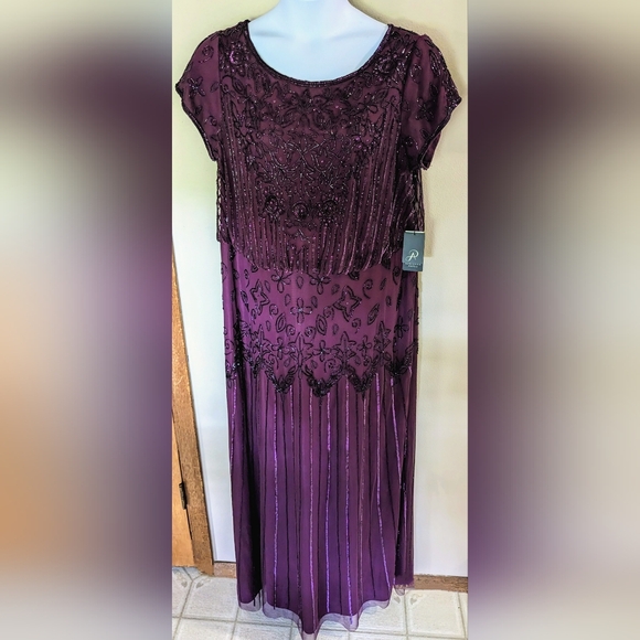 NWT, Adriana Papell, Cassis Colored, Simmering Beaded, Blouson Gown, Size 18W - Picture 14 of 14